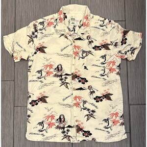 Kahuna Bay By Visitor Men’s Hawaii Shirt Cream Short Sleeve Aloha Hoola Medium